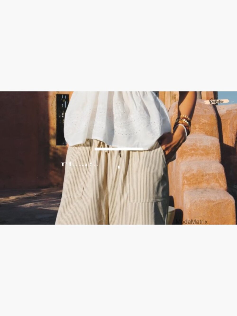 High Waisted Striped Barrel Casual Pants Drawstring Trousers - Picture 7 of 7